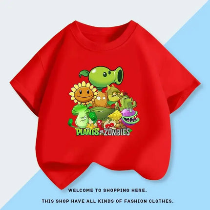 Plants vs. Zombies Cartoon Kids Short-Sleeve T-Shirt Summer New Fashion 100% Cotton Tops Boys Girls Comfortable T-Shirt