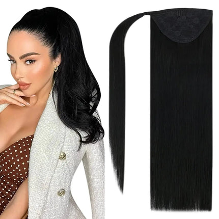 VeSunny Ponytail Human Hair Straight 80g Clip in Hair Extensions Human 14-22" Natural Hair Horse Tails No Claw Clip