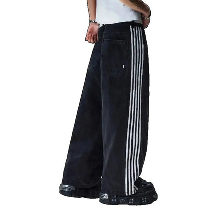 Y2K Striped Baggy Jeans Unisex Wide Leg Denim Pants Hip Hop Streetwear Casual High Quality Embroidered Jeans For Men Women