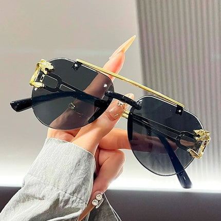 Frameless Beveled Sunglasses Frog Eyes Gradient Color UV Protection Oversized Sun Glasses