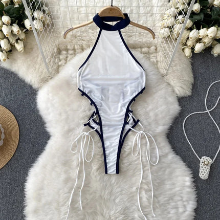 Cute Gray Rabbit Ear Hood Top Sexy Backless Slim Fit Bodysuit Zip Sleeveless Women Sexy Erotic Lingerie Bunny Cosplay Playsuit