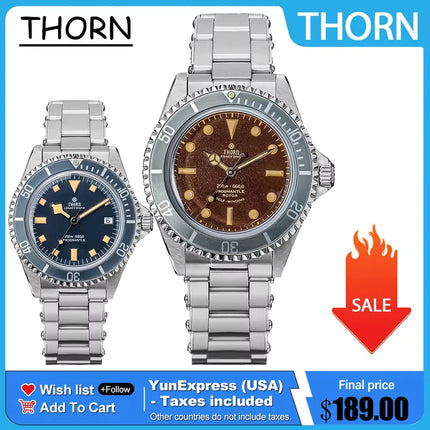 Thorn T023 V2 40mm Men Diving Watch PT5000 Automatic Movement Mechanical Vintage Watches 200m Water Resistance Sapphire