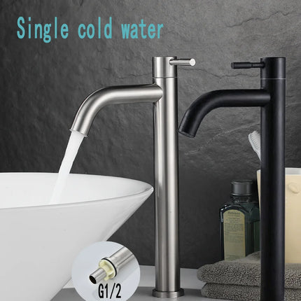 A stainless steel washbasin faucet. Single cold water, 1/2 inch public bathroom. Bathroom balcony