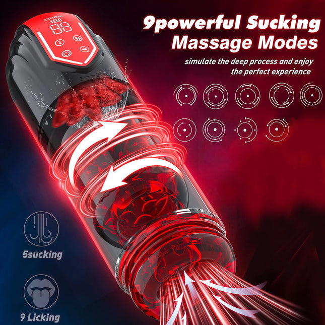 New LCD Automatic Suction Licking Masturbator Cup 9 Thrusting Rotating Pocket Pussy Pumps & Enlargers Stroker Blowjob Penis Pump