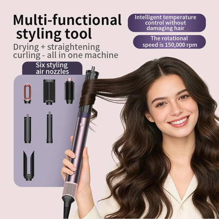 High-Speed Hair Dryer 6 in 1 Set 150000 RPM Ionic Blow Dryer with Diffuser Fast Drying for Thick Curly Hair Women Gift