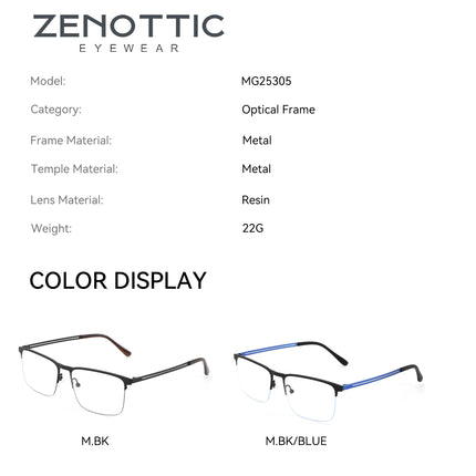 ZENOTTIC M Size Minimalist Square Glasses for Men Metal Half Rimless Frame Prescription Lenses Sleek Modern Style