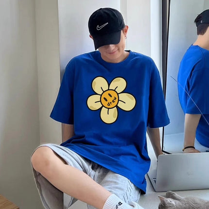 Drew House New Men's Clothing Flower Printed Logo T Shirt Men's and Women's Printed Loose Short Sleeve T-Shirt Ropa Hombre