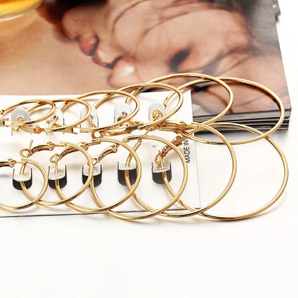 12Pairs/6Pairs Simple Punk Hoop Earrings Set Big Circle Earrings Jewelry for Women Girls Ear Hoops Earring Round Oversized