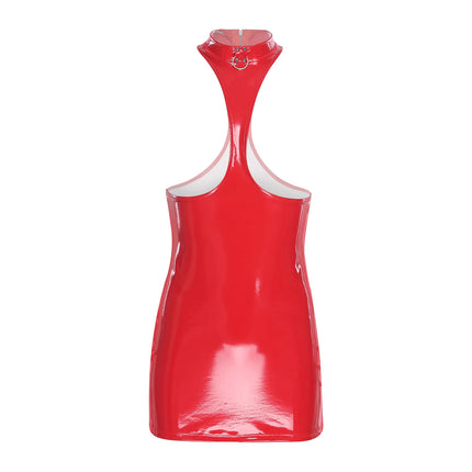 Womens Lingerie Open Chest Open Cup Bodysuit Patent Leather Latex Catsuit Costume Bare Breast Exposed Bodycon Bodysuit Dresses