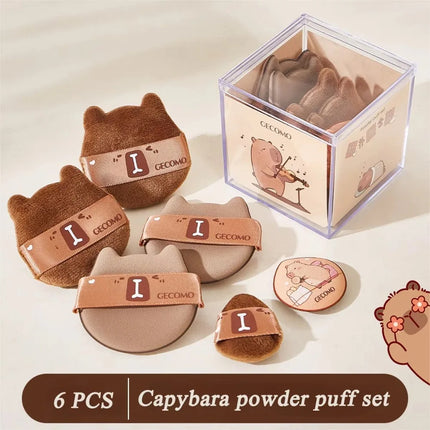 6pcs Mini Makeup Blender Puffs Quick Blending Chocolate Color Makeup Sponge Dry Wet Use Double Sided Cosmetic Tool Daily Makeup