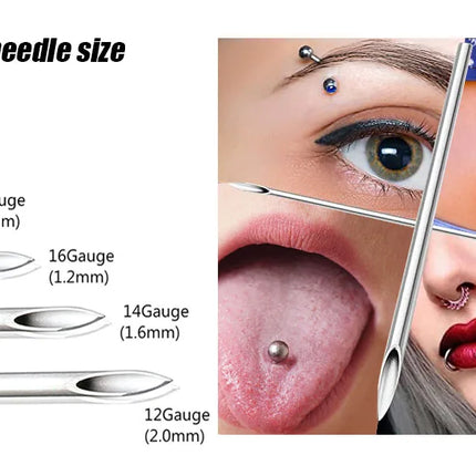 Disposable Sterile Body Piercing Needles Stainless Steel 0.8/1.0/1.2/1.6/2.0mm for Ear Nose Belly Tongue Eyebrow Piercer Tools