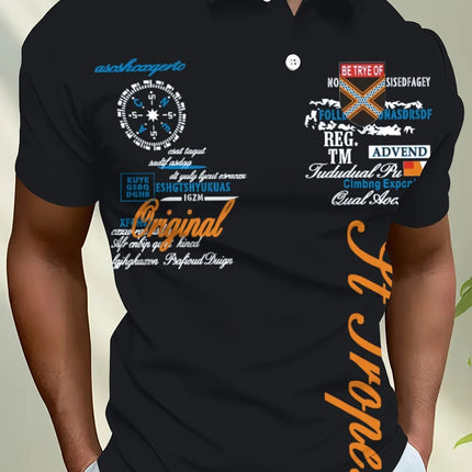 The 2025 summer new men's POLO shirt features a casual fashionable comfortable soft and breathable 3D letter pattern print