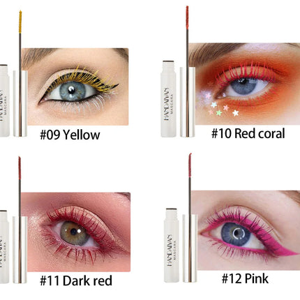 12 Color Mascara Waterproof Fast Dry Eyelashes Curls Extension Festival Make-Up Eyelashes Blue Red Purple Black White Mascara