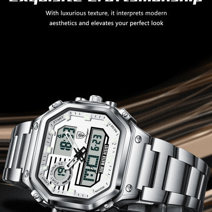 POEDAGAR Functional Men Wristwatch Waterproof Luminous Stainless Steel LED Man Watch Week Date Electronic Men's Quartz Watches