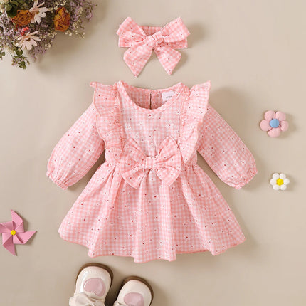 Baby girl Sweet Dress Round Neck Small Floral plaid Long sleeved Dress suitable for 0-18 Months Cute Baby girl Autumn Dress