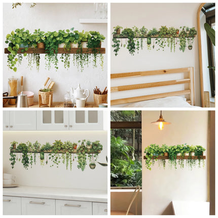 Green Leaves Plant Branch Wall Stickers Bedroom Living Room Background Wall Decoration Home Decor PVC Mural Art Decals Wallpaper