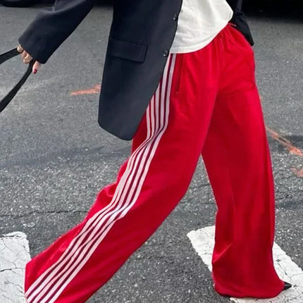 Women's Striped Y2K Pants - Loose Drawstring Sweatpants / Pantalon Femme Rayé Y2K - Jogging Ample Cordon