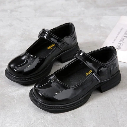 Girls Princess Shoes Glossy 2024 Fashion Soft Sole Kids Leather Flats Korean Style Children Flats Shoes Black Performance Shoes