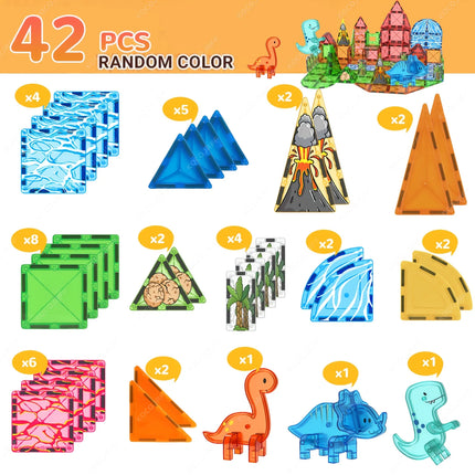 Magnetic Building Block Toys, Magnetic Tiles, Dinosaur Volcano Theme, Creative Blocks Suitable for Birthday Holiday Gifts