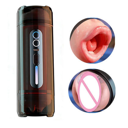 Automatic Vibrating Male Masturbation Cup Mouth Vagina Double-Head Dual Penetration Blowjob Moaning Pocket Pussy Sex Toy for Men