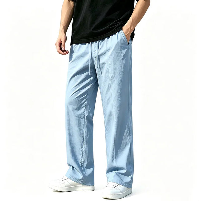 Men 2026 New Linen Straight Leg Pants Elastic Drawstring Waist Breathable Summer Beach Holiday Travel Casual Trousers