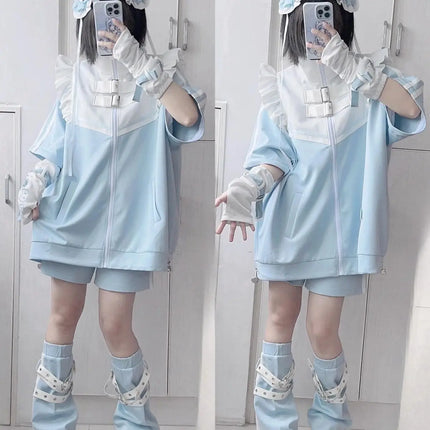 Japanese Anime Angel Sweatshirt Jacket Long Sleeve Detachable Sleeve Set Soft Cute Home Clothes Women's Spring Fashion 2025
