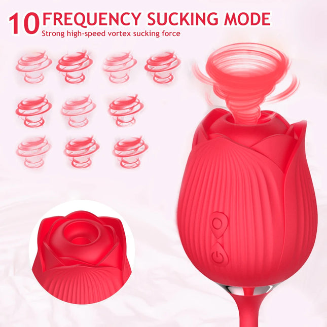 Rose Toy Sucking Vibrator Stimulator for Women with 10 Suction Thrusting Dildo G Spot Vibrators Adult Toys for Women Men Couples