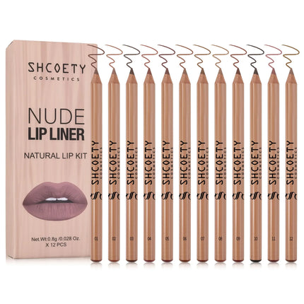 12 Pieces Nude Lip Liner Set Natural Lip Kit Smooth Matte Lipstick Pencils Long-lasting Moisturizing Lip Makeup for Women