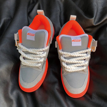 Gray Retro Low-top Thick Tongue Bread Shoes Large Size Men Women Casual Board Shoes Boy Girl Sports Skateboarding Sneakers