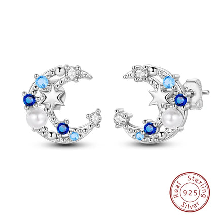 Real 925 Sterling Silver Star Earrings For Women Sparkling Zircon Ear Studs Luxury Fine Engagement Wedding Jewelry Gift For Girl