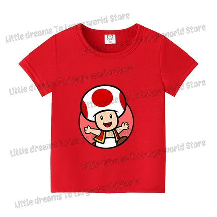 Super Marios Bros T-shirt for Kids Short Sleeve Shirt Cartoon Printed Tops Children Clothes Base Tee Boys Girls Clothing Gift