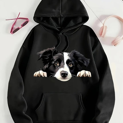2025 Autumn and Winter Women's Border Collie Puppy Pattern Hoodie Hooded Sweatshirt Four Seasons Casual Pullover Daily and Pet