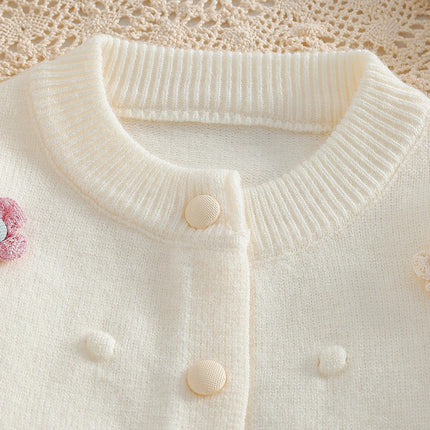 Girls' Knitted Cardigan 2-8 Years Soft Sweater Coat with Colorful Flowers Fashion Toddler Girl Autumn Winter Top