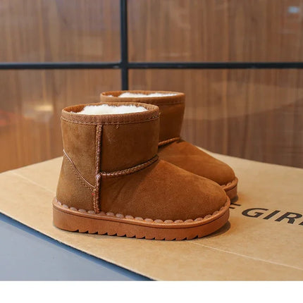 2025 Children Snow Boots Leisure Thick Fur Platform Winter Kids Short Boot Slip-on Unisex Concise Style Boys Girls  Kids Shoes