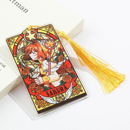Kawaii Sweet Anime Card Cap tor Sakura Book Mark with Creberus Tassel Metal Bookmark for Women Girl Fans School Reading Supplies