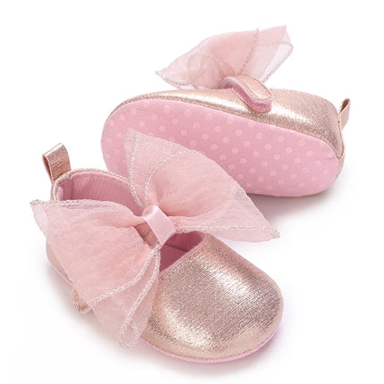 Spring And Autumn Bow 0-18 Months Newborns Wearing Outward Walking Shoes With Durable Soft Sole And Non Slip Princess Shoes