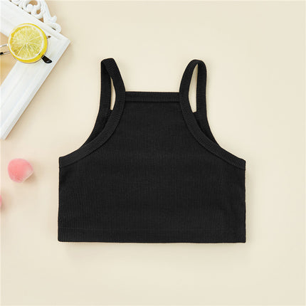 1-6 Years Kids Girls Casual Tank Tops Solid Black Gray Sleeveless Knitted Sling Crop Tops For Girls
