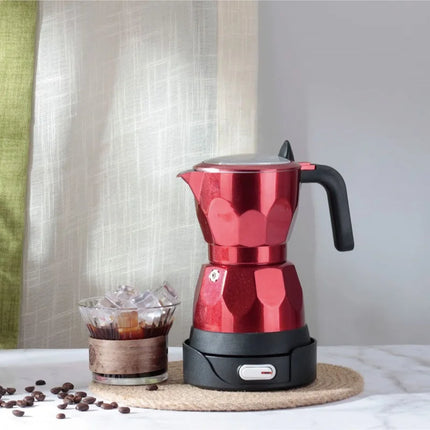 150ml/3 Cups Electric Coffee Maker Portable 110V/220V Aluminum Mocha Pot Electric Italian Coffee Maker Percolator for Home Red