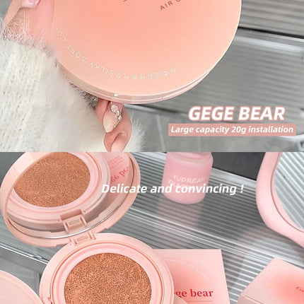 Gege Bear Milky Pink Cushion - Soft Matte Blurring Cover, Skin-Like Nude Finish, 12H Wear, Clean Beauty Lightweight Foundation