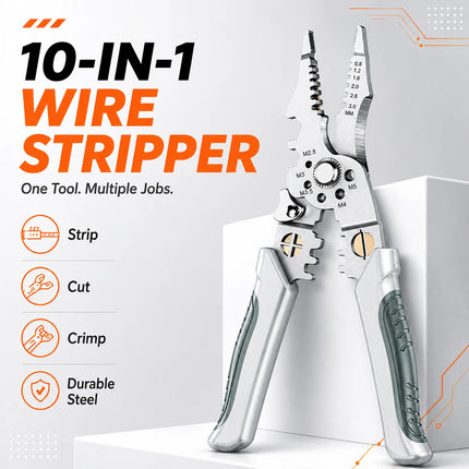 10-in-1 Professional Electrician Wire Stripper Pliers Heavy Duty Cable Cutting Crimping Tool Stainless Steel with Non-Slip Grip