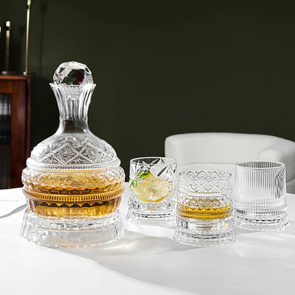 Crystal Wine Decanter Elegant Handcrafted Glass Wine Decanter Set - Rotating Wine Aerator, Spinning Whiskey Carafe