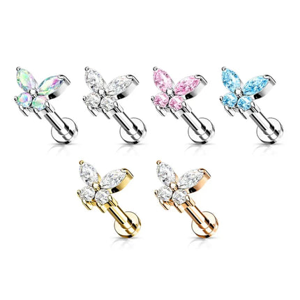 1PCS Butterfly Labret Piercing Lip Stud Cluster Crystal Tragus Earring Flat Cartilage Stud Earrings Zircon Lip Piercing Jewelry