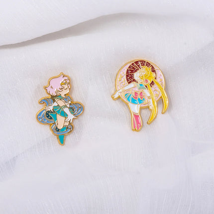 Anime Cartoon Moon Tsukino Usagi Enamel Keychain Necklace for Women Girl Magic Brooch Aino Minako Pin Cosplay Jewelry Gift