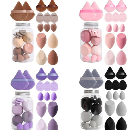 14pc Makeup Sponge Set With Storage Jar, Velvet Beauty Blenders, Makeup Sponge Finger Puff, Foundation Cosmetic Puffs