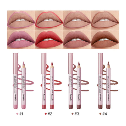 Mini Wooden Lip Liner Set in 4 Colors, Long-lasting And Pigmented Matte Lipstick Pencil, Smoothly Defines Beautiful Lips