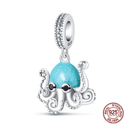 Charm 925 Silver Blue Ocean Life Theme Charm Beads Fit 3mm Original Bracelet For Women DIY Pendants Luxury Jewelry Gift Hot Sale
