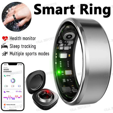 New R09 Smart Ring Men Women with Charging Case,Heart Rate Blood Oxygen,Skin Temperature Monitor,5ATM Waterproof For Android IOS