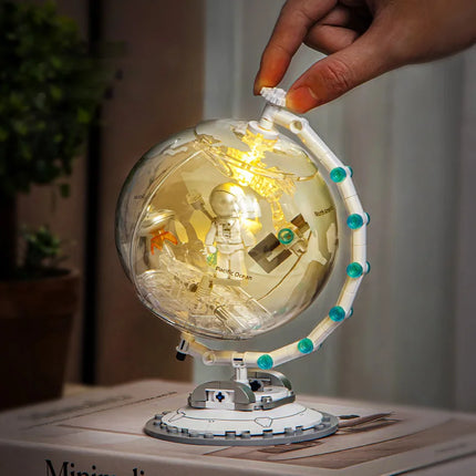Space series creative globe building block assembly model with light MOC desktop ornaments children's learning educational toys