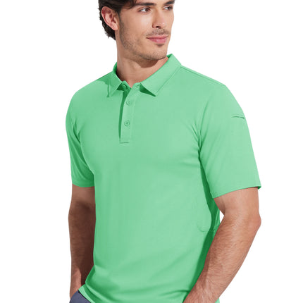 MAGCOMSEN Men's Tactical Polo Shirt Quick Dry Performance Pique Work Golf Shirt Sunglasses Loop Sleeve Pen Pocket