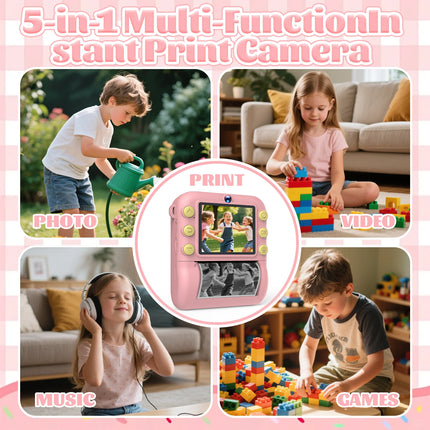 Kids Camera 1080P HD with Mini Thermal Printer Video Recorder Instant Print Photo Gift for Children